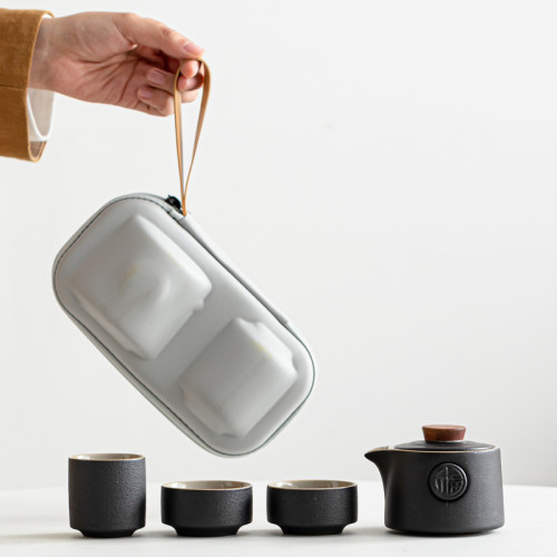 旅行茶具陶瓷黑陶可攜式快客杯一壺三杯家用泡茶壺套裝小禮品