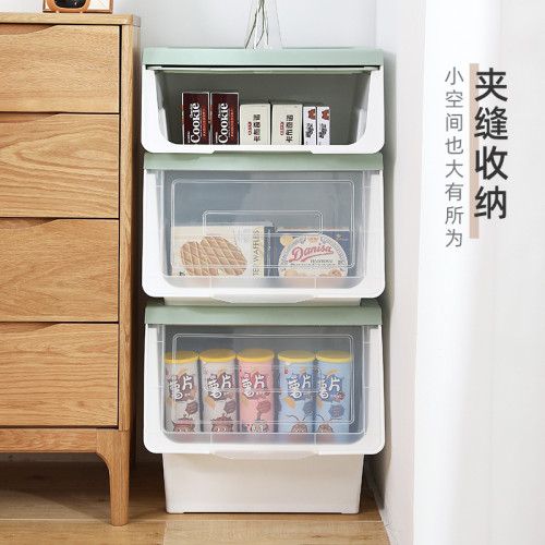 友耐家用推入式兒童玩具收納箱透明翻蓋收納櫃側開寶寶零食收納盒
