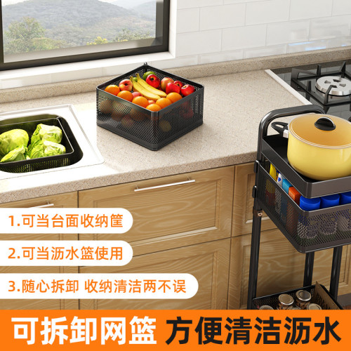 家用碳鋼落地式廚房多層方形旋轉果蔬籃可移動廚房水果蔬菜置物架