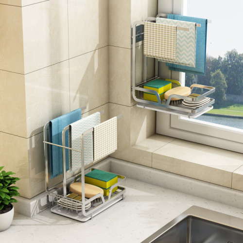 免打孔廚房壁掛抹布洗碗收納架兩用桌上型接水盤落地廚房桌面置物架 免打孔廚房壁掛抹布洗碗收納架兩用桌上型接水盤落地廚房桌面置物架