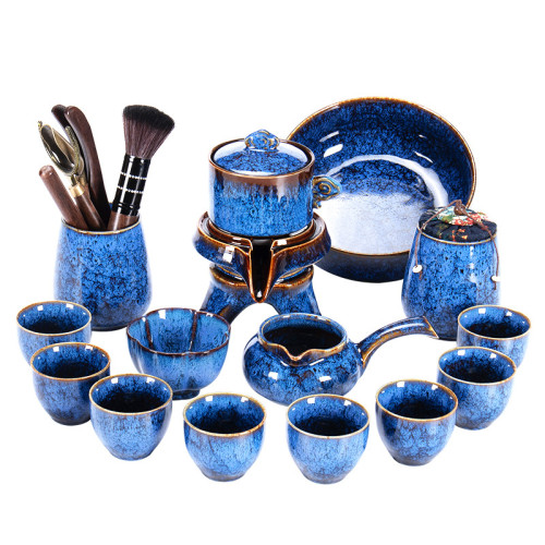 窰變懶人茶具彩藍半自動套裝家用陶瓷辦公室茶壺泡茶神器功夫茶具