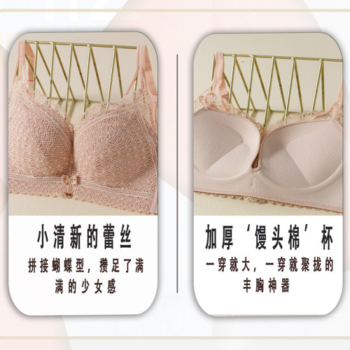 新款小胸聚攏文胸性感蕾絲聚攏調整型文胸無鋼圈側收副乳女內衣
