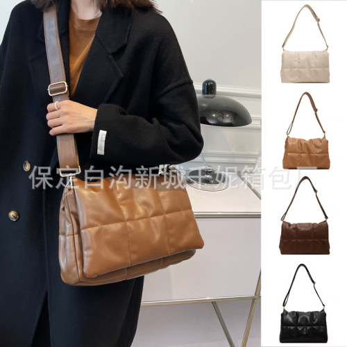 女包大容量棉服包女2023秋冬新款時尚復古菱格綉線單肩斜後背包