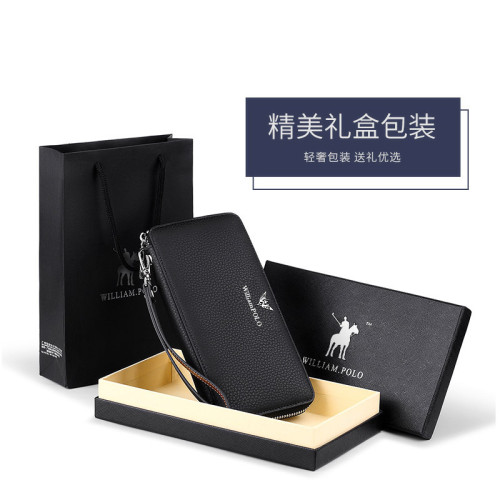 英皇保羅錢包男士多功能拉鍊長款錢包時尚手機包商務牛皮手拿包男