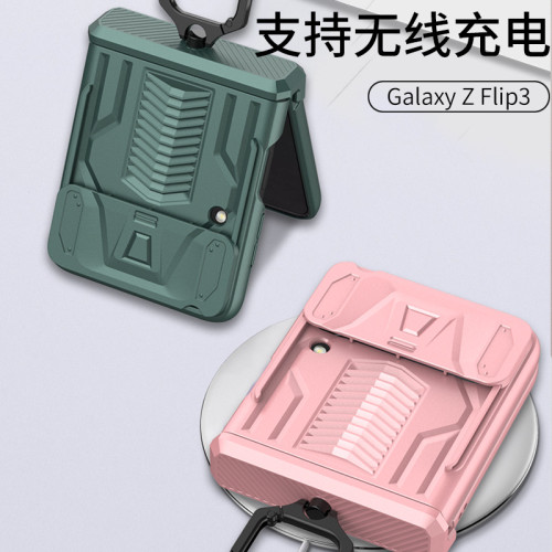 適用三星Flip3手機殼全包指環zflip3手機殼創意推窗摺疊螢幕保護套