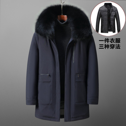 活裡活麵可拆卸新款男士羽絨服男中長款爸爸裝中老年405060嵗外套