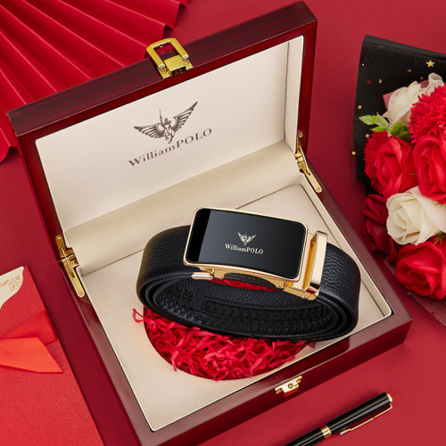 英皇保羅皮帶男士真皮皮帶男款頭層牛皮合金腰帶商務皮帶男士