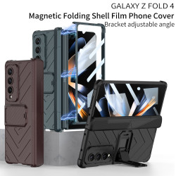 適用三星zfold4手機殼摺疊螢幕w23創意裝甲鉸鏈磁吸筆盒支架保護套