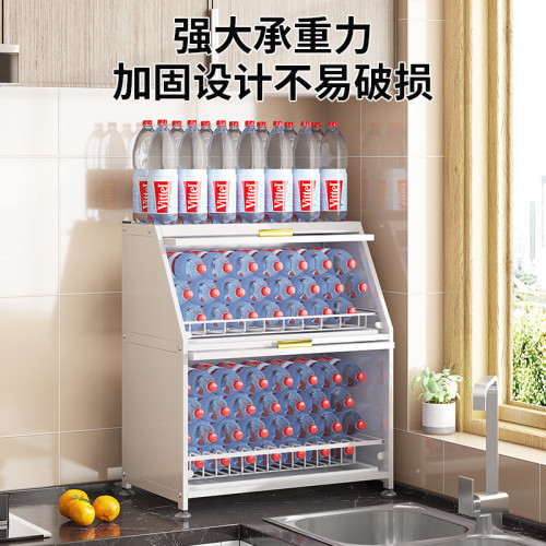 廚房瀝水碗碟架帶門防塵碗筷收納架抽拉式碗盤置物架多層台面櫃子