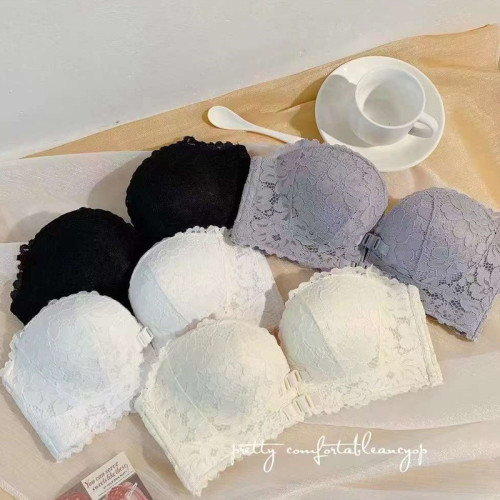 新品手掌杯雙前釦無肩帶防滑美背內衣蕾絲無鋼圈小胸聚攏上托文胸