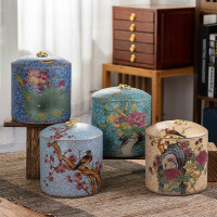 琺瑯彩陶瓷茶葉罐粗陶一斤密封罐大號紅茶儲茶罐容量500克可