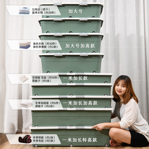 友耐帶輪扁平整理箱床底下收納盒抽屜式家用衣服儲物箱床底收納箱