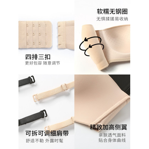 無痕無肩帶內衣女夏季薄款小胸聚攏無鋼圈抹胸防滑隱形美背文胸罩