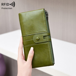 RFID防盜刷錢包可攜式雙拉鍊卡包2024新款簡約多功能女士手拿包