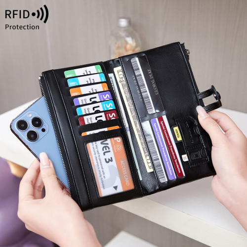 RFID防盜刷錢包可攜式雙拉鍊卡包2024新款簡約多功能女士手拿包