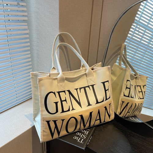 泰國Gentle Woman托特媽咪帆布包包2023新款學生字母印花單肩包袋