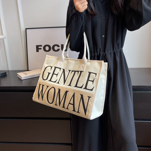 泰國Gentle Woman托特媽咪帆布包包2023新款學生字母印花單肩包袋