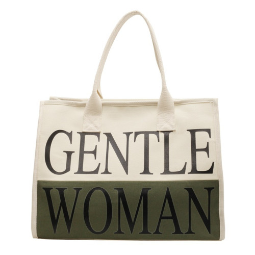 泰國Gentle Woman托特媽咪帆布包包2023新款學生字母印花單肩包袋