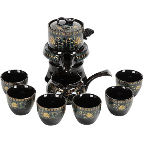 懶人泡沫茶具陶瓷黑色自動套裝時來運轉石磨暗香泡茶器越南禮盒裝
