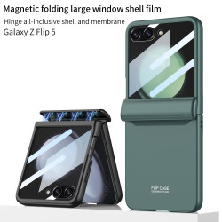 適用三星ZFlip5折曡手機殼磨砂大視窗全包防摔翻蓋商務防摔保護套