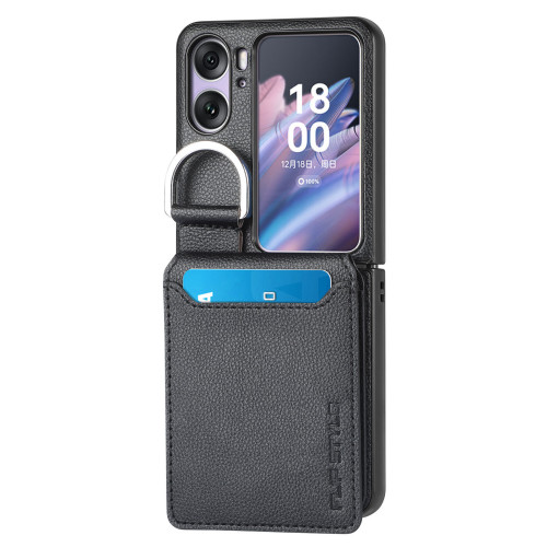 適用OPPO Find N3 Flip荔枝紋翻蓋卡包指環手機殼多功能插卡支架