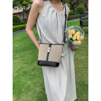 牛皮帆布拼接水桶包包女2026夏季單肩斜後後背包休閒百搭腋下包韓版潮