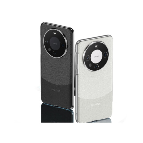 適用華爲Mate60Pro輕奢電鍍手機殼簡約撞色素皮mate60電鍍曲面殼