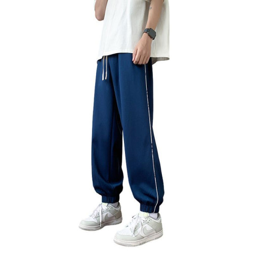 涼感休閒褲夏季休閒時尚男女薄款潮牌ins垂感直筒褲子寬松束腳