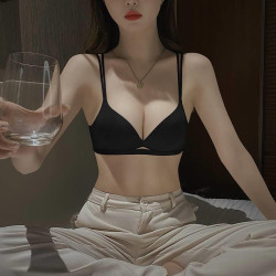 原創 時尚少女杯性感鏤空設計心機細肩帶美背內衣薄款防下垂文胸