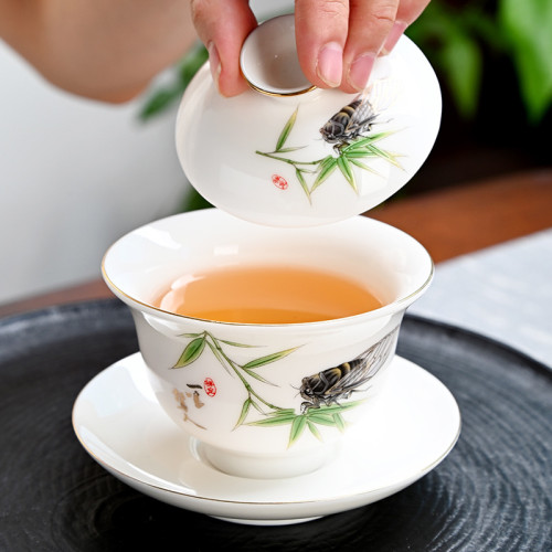 德化白瓷功夫羊脂玉茶具套裝家用蓋碗禮盒全套玉瓷整套禮品伴手禮