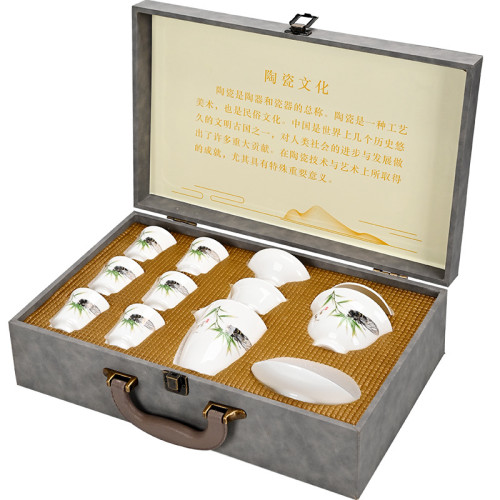 德化白瓷功夫羊脂玉茶具套裝家用蓋碗禮盒全套玉瓷整套禮品伴手禮