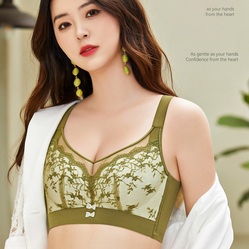 內衣女大胸顯小全罩杯聚攏調整型收副乳無鋼圈大碼蕾絲抹胸罩透氣