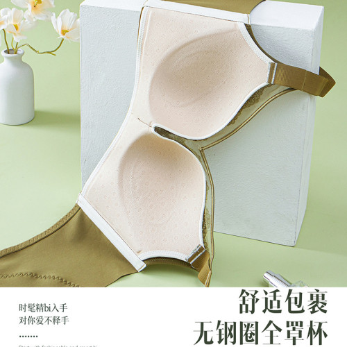 內衣女大胸顯小全罩杯聚攏調整型收副乳無鋼圈大碼蕾絲抹胸罩透氣