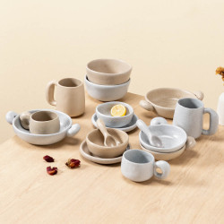 日式粗陶餐具套裝大耳朵可愛咖啡杯馬克杯家用飯碗湯碗雙耳沙拉碗