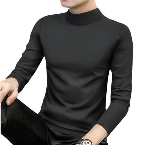 莫代爾純色長袖t恤男士半高領打底衫棉秋衣內搭春秋裝上衣服潮流