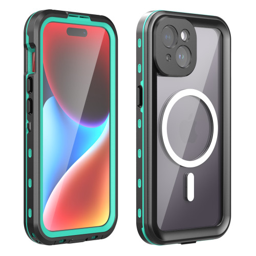 適用蘋果15防水手機殼MagSafe無線充磁吸iPhone15ProMax透明全包