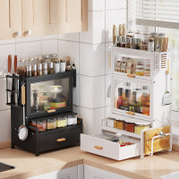 廚房調料置物架台面多功能帶門防塵調味品收納架抽屜式繙蓋儲物櫃
