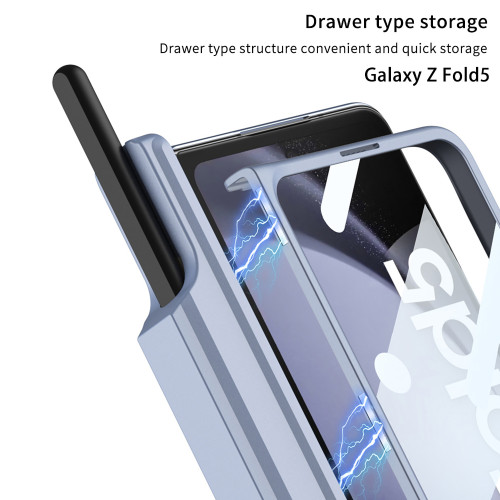 適用三星ZFold5無線充磁吸手機殼新款支架全包 殼膜一體筆筒