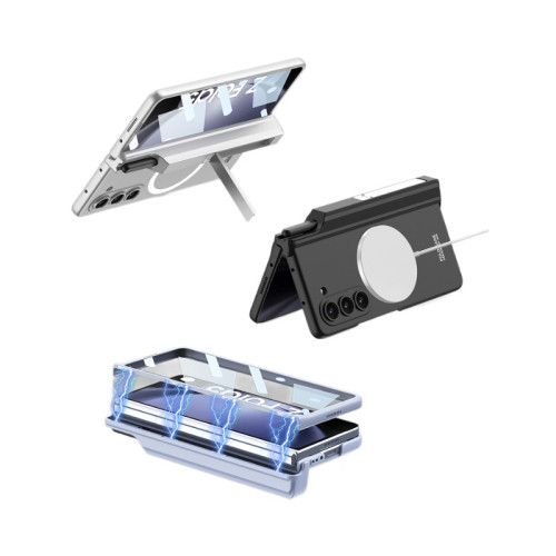 適用三星ZFold5無線充磁吸手機殼新款支架全包 殼膜一體筆筒