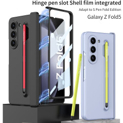 適用三星ZFold5手機保護套全包硬殼磨砂鉸鏈轉軸一體筆槽折曡外殼