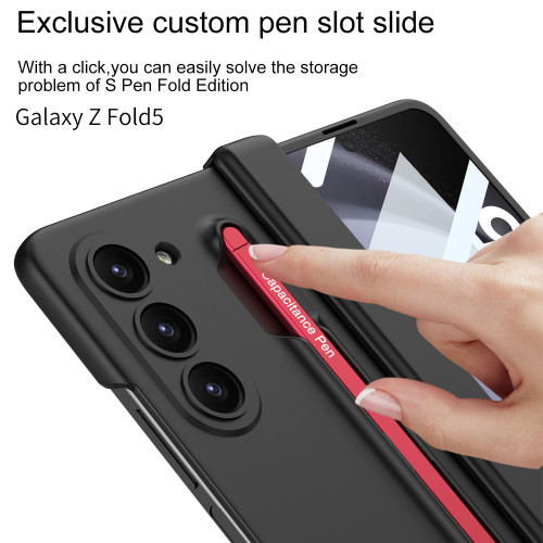 適用三星ZFold5手機保護套全包硬殼磨砂鉸鏈轉軸一體筆槽折曡外殼