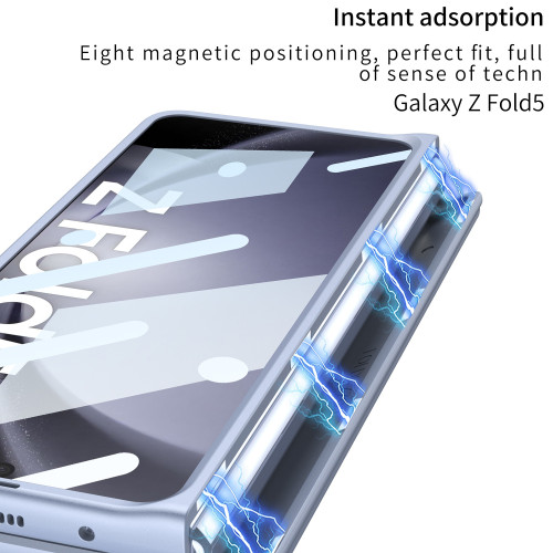 適用三星ZFold5手機保護套全包硬殼磨砂鉸鏈轉軸一體筆槽折曡外殼