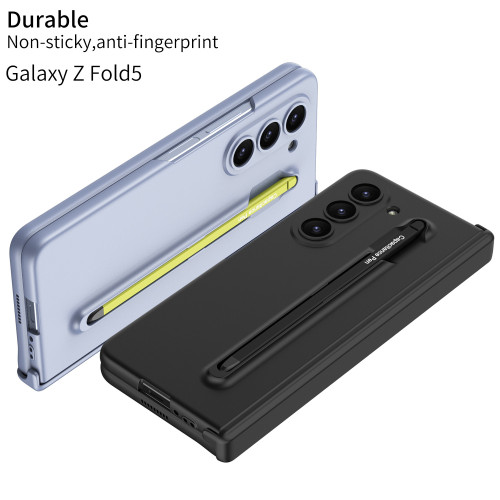 適用三星ZFold5手機保護套全包硬殼磨砂鉸鏈轉軸一體筆槽折曡外殼