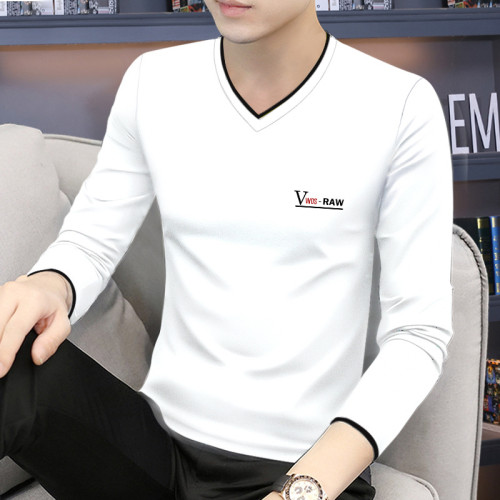 中青年莫代爾棉男士長袖t恤V領薄款秋衣修身上衣服打底衫潮流春裝