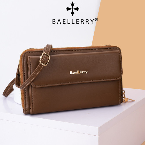Baellerry新款女士單肩斜後背包簡約單拉鍊觸控螢幕手機包錢包