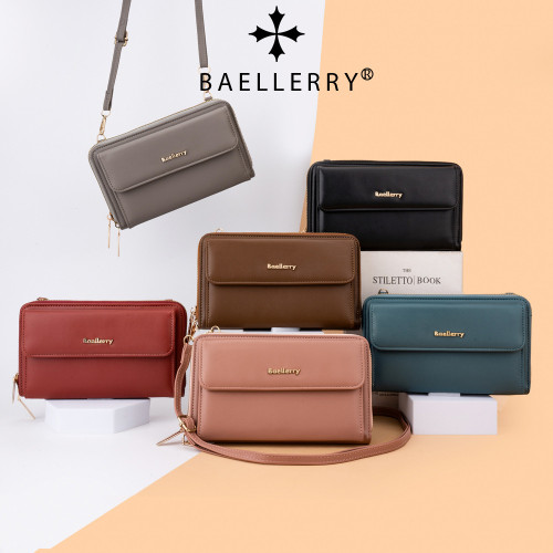 Baellerry新款女士單肩斜後背包簡約單拉鍊觸控螢幕手機包錢包