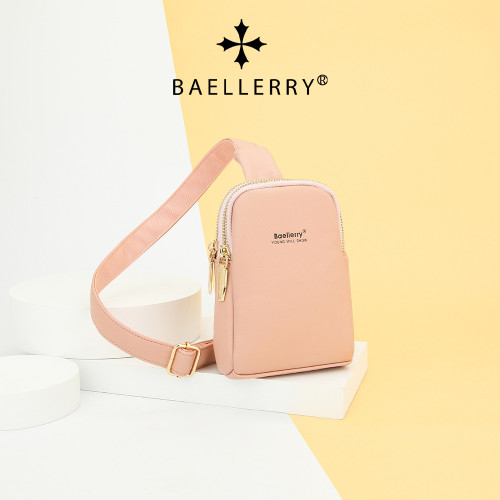 Baellerry新款女士胸包韓版時尚雙拉鍊斜後背包簡約百搭手機包