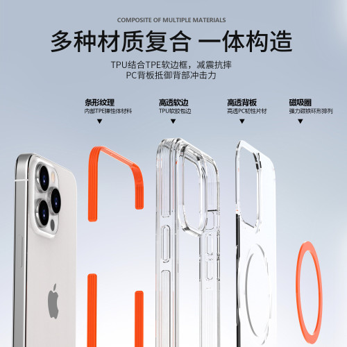 viseaon適用於蘋果15手機殼磁吸iphone14promax保護套透明防摔殼