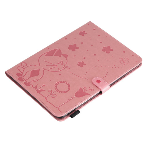適用Ipad Pro11貓和蜜蜂壓紋皮套air插卡支架mini2345帶筆套平板