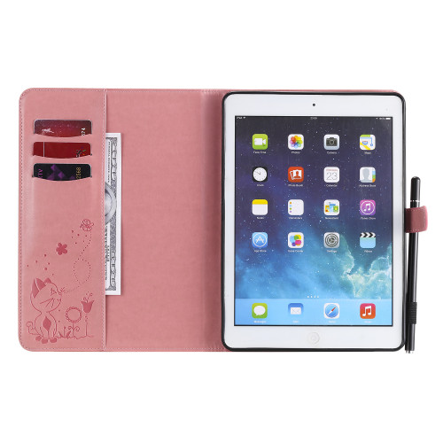 適用Ipad Pro11貓和蜜蜂壓紋皮套air插卡支架mini2345帶筆套平板